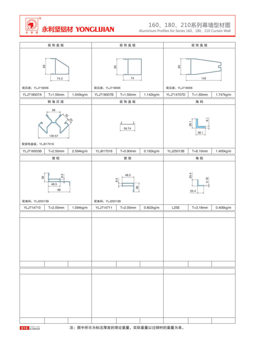 160、180、210系列明框幕墻